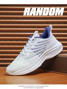 Macro detail of white and purple mesh running shoe with JGAK logo on a textured background