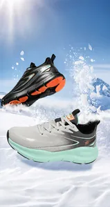 Close-up of winter sports shoes with warm fleece lining and non-slip sole in outdoor scene