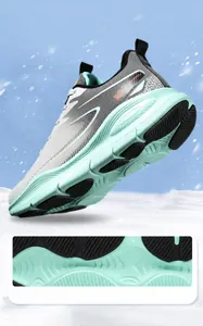 Close-up of non-slip rubber sole with deep tread on men's winter running sneakers