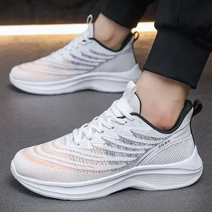 Lightweight white breathable mesh sneakers with pink and gray wave textures on platform sole