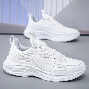 Men's lightweight white leather platform sneakers with JGAK logo and thick sole