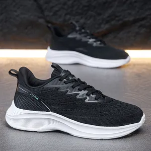 Breathable black knit men's running shoes with white soles and side JGAK logo