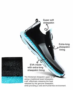 Cross-section of men winter shoes showing thick premium wool lining and EVA insole structure