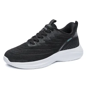 Men's lightweight breathable mesh running shoes in black and white with JGAK logo