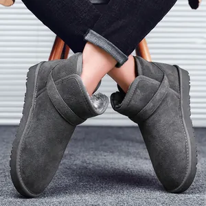 Classic grey suede snow boots with thick faux fur lining and non-slip rubber soles