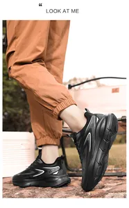Outdoor shot of men black winter running shoes with cashmere lining and thick soles