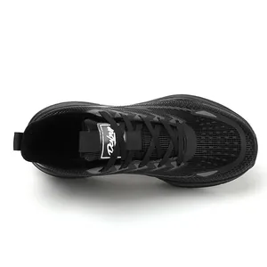 Close-up of breathable mesh upper with reflective strips and thick ankle padding on sneakers