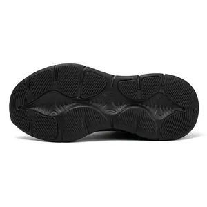 Detail of black non-slip rubber sole with multi-directional traction patterns for shoes