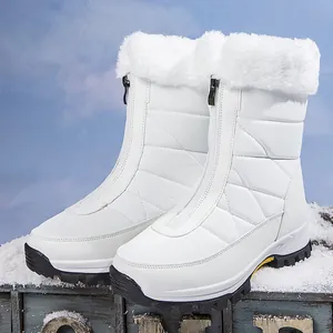 Dames Winter Warme Sneeuwlaarzen Waterdicht Gewatteerd Middenkuit Laarzen Kunstbont Kraag Rits Veters Antislip Outdoor Schoenen