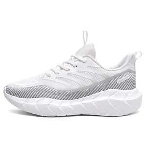 Breathable white running shoes for men and women with mesh fabric and cushioned soles