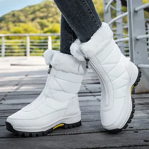 Witte wintersneeuwlaarzen met pluche voering, ritssluiting en antislip rubberen zool