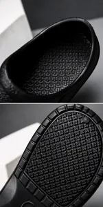 Detail view of the soft massage footbed and orange anti-slip sole on chef shoes