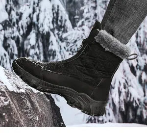 Botas de nieve impermeables con cremallera frontal y forro de felpa en fondo de nieve