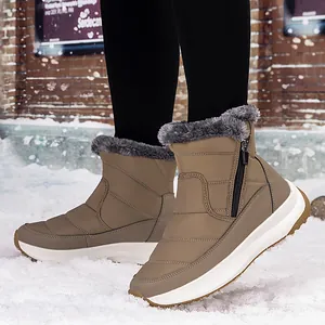 Stivali da Neve Impermeabili da Donna Foderati in Pelliccia Sintetica Scarpe di Cotone Invernali Antiscivolo Suola Spessa Cerniera Laterale