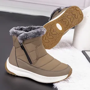 Stivali da neve impermeabili kaki con cerniera laterale, finta pelliccia e suola antiscivolo