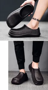 Macro detail of waterproof chef shoes with non-slip lychee texture and slip-on design