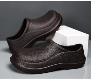 Detailed texture of waterproof non-slip brown EVA chef shoes for kitchen work