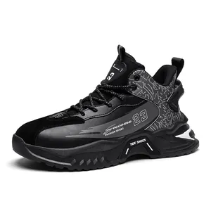 Herren High-Top Fashion Sneaker in Schwarz-Weiß mit stoßdämpfender dicker Plateausohle