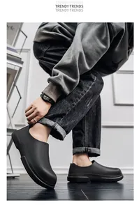 Detail of waterproof non-slip black chef work shoes with matte EVA material texture