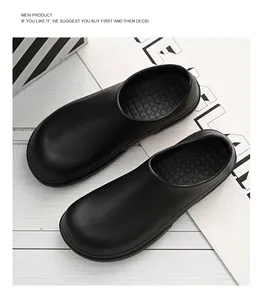 Detailed close-up of non-slip EVA inner texture and matte waterproof surface of chef clogs