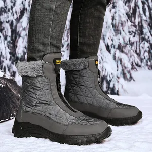 Botas de Nieve para Hombre Impermeables Cuero Espacial Tela Oxford Forro de Piel Sintética Cremallera Frontal Zapatos Cálidos de Invierno