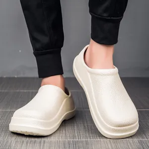 Detail view of anti-slip chef shoe texture and waterproof material in off-white finish