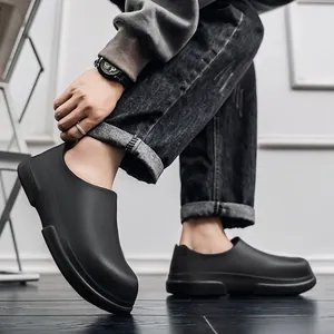 Waterproof non-slip chef work shoes for men in matte black lightweight EVA material