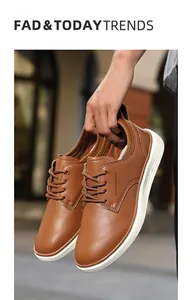 Close-up of brown textured leather Oxford casual shoes with white non-slip thick sole
