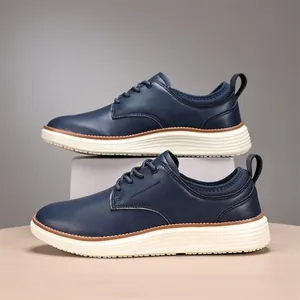 Men Casual Oxford Shoes Synthetic Leather Breathable Lightweight Sporty Dress Shoes Lace Up Low Top Fashion Sneakers For Work Daily Walking