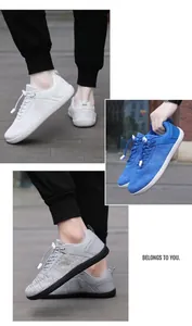 Close-up of breathable knit mesh barefoot sneakers with elastic quick-lace system