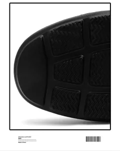 Detailed macro view of black non-slip rubber sole with durable wave texture and grip patterns