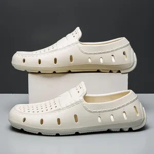 Men's breathable off-white loafers with perforated EVA foam sole for beach and summer casual wear