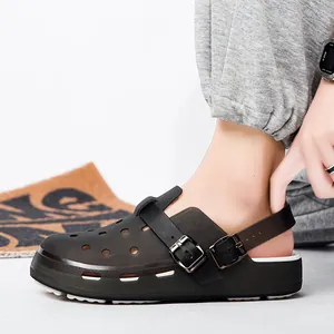 Men's breathable summer hollow sandals with double-buckle straps and lightweight thick sole