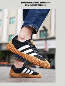 On-foot view of retro mesh board shoes with anti-slip rubber soles and suede details