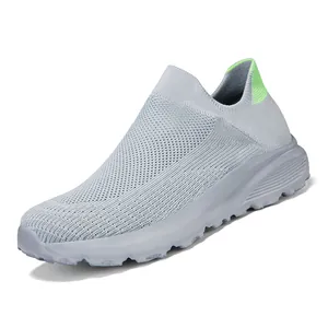Men's light grey breathable mesh slip-on sneakers with anti-slip thick soles