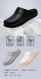 Detail of lightweight non-slip EVA kitchen shoes in black, grey and khaki colors