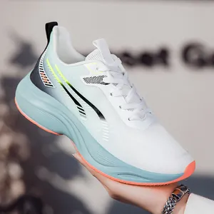 Leichte, atmungsaktive Mesh-Laufschuhe für Herren mit weißem Stoff und blauer Dämpfungssohle