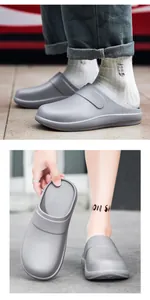 Close-up of lightweight grey EVA chef shoes showing anti-slip design and matte finish