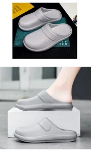 Detail view of grey EVA chef shoes featuring anti-slip sole and waterproof closed-toe design