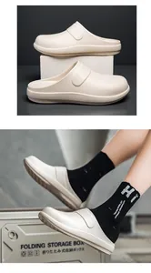 Close-up of lightweight beige EVA chef shoes showing sleek waterproof material