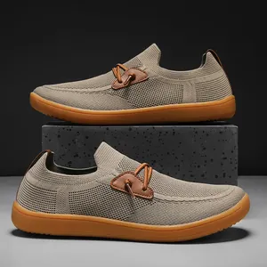 Mens Casual Loafers Breathable Knit Mesh Upper Lightweight Walking Shoes With Rubber Sole Wide Toe Slip On Outdoor Fashion Footwear