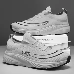 Atmungsaktive Herren Laufschuhe für breite Füße mit gedämpfter Sohle und Strickobermaterial