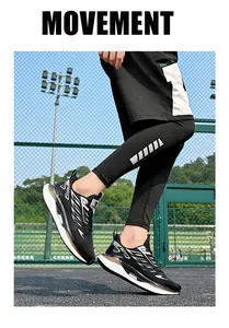 Close-up of lightweight black and white running shoes with translucent air cushion sole