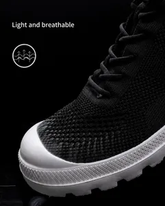 Detail of breathable mesh upper on high-top flyknit sneakers with air ventilation effect
