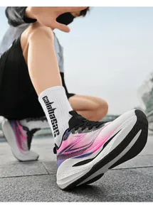 Dynamic view of breathable gradient mesh running shoes with silver lightning detail