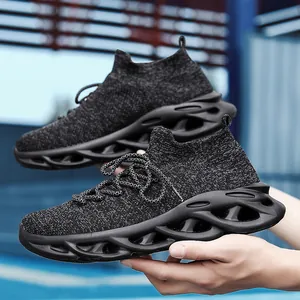 Scarpe da corsa traspiranti in maglia grigio scuro con suola a lama ammortizzata uomo