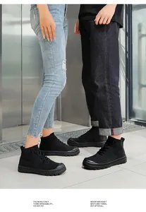 Detail of breathable knitted black athletic sneakers on a couple in casual jeans