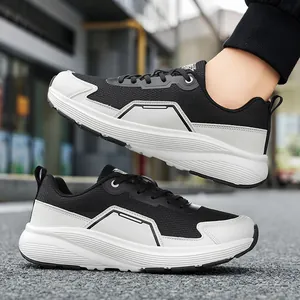 Men's wide-toe breathable mesh sneakers in black and white with cushioned thick soles