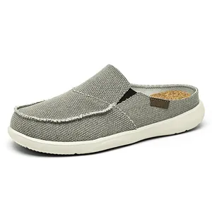 Mules da uomo in tela grigia con soletta in sughero e suola bianca leggera
