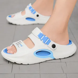 White large size men's beach sandals with blue lining and sport fashion letter print
